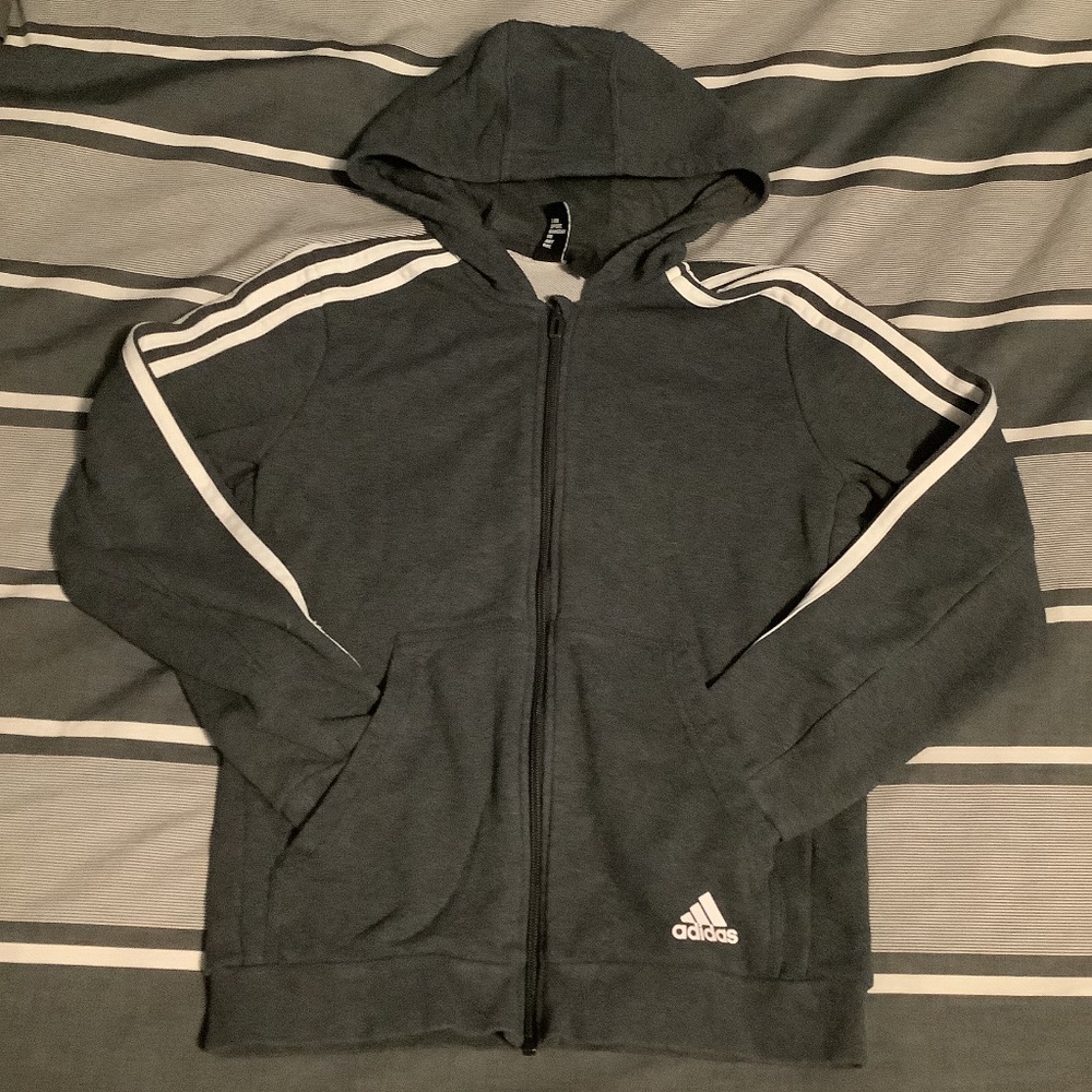 Dark Grey and White Stripped Zip Up Hoodie